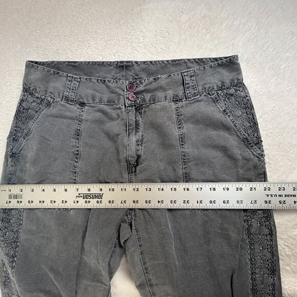 Sundance Womens Gray Linen Blend Lace-Trim Capri Cargo Pants Size 12 Convertible - Picture 6 of 10